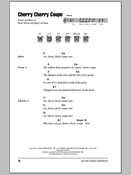 Download The Beach Boys Cherry Cherry Coupe Sheet Music