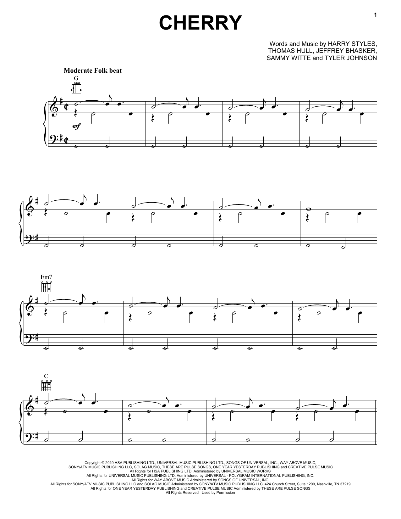 Download Harry Styles Cherry Sheet Music