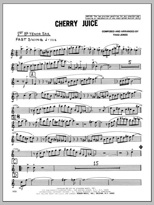 Download Thad Jones Cherry Juice - 1st Bb Tenor Saxophone Sheet Music