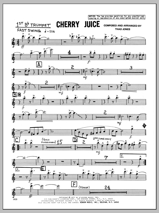 Download Thad Jones Cherry Juice - 1st Bb Trumpet Sheet Music