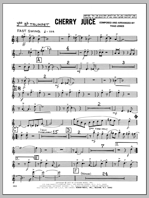 Download Thad Jones Cherry Juice - 3rd Bb Trumpet Sheet Music
