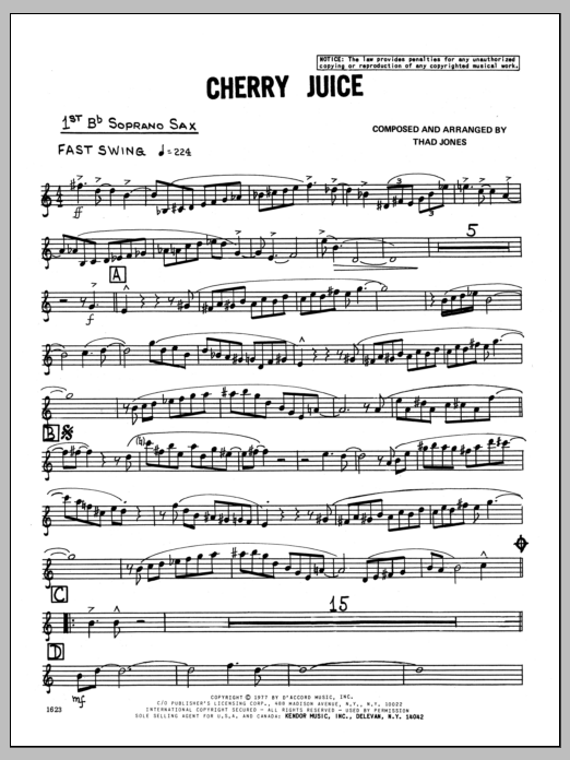 Download Thad Jones Cherry Juice - Soprano Sax (1st Part) Sheet Music