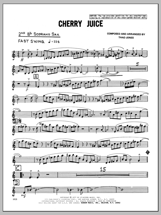 Download Thad Jones Cherry Juice - Soprano Sax (2nd Part) Sheet Music