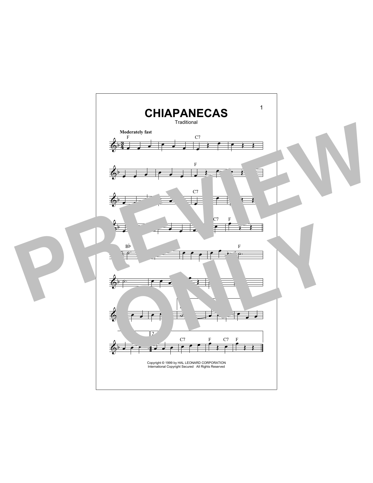 Download Mexican Folk Song Chiapanecas Sheet Music