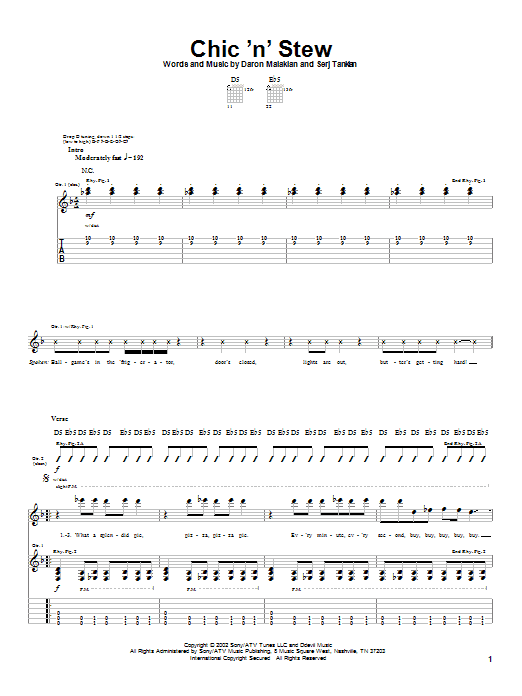 Download System Of A Down Chic 'N' Stew Sheet Music