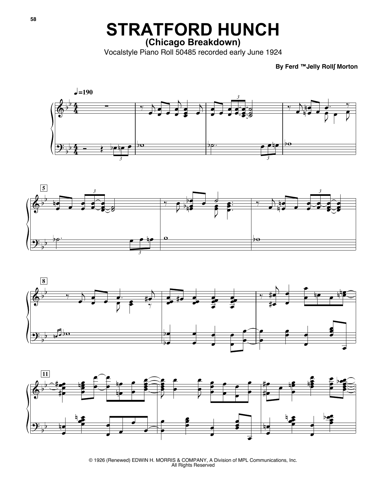 Download Jelly Roll Morton Chicago Breakdown (Stratford Hunch) Sheet Music