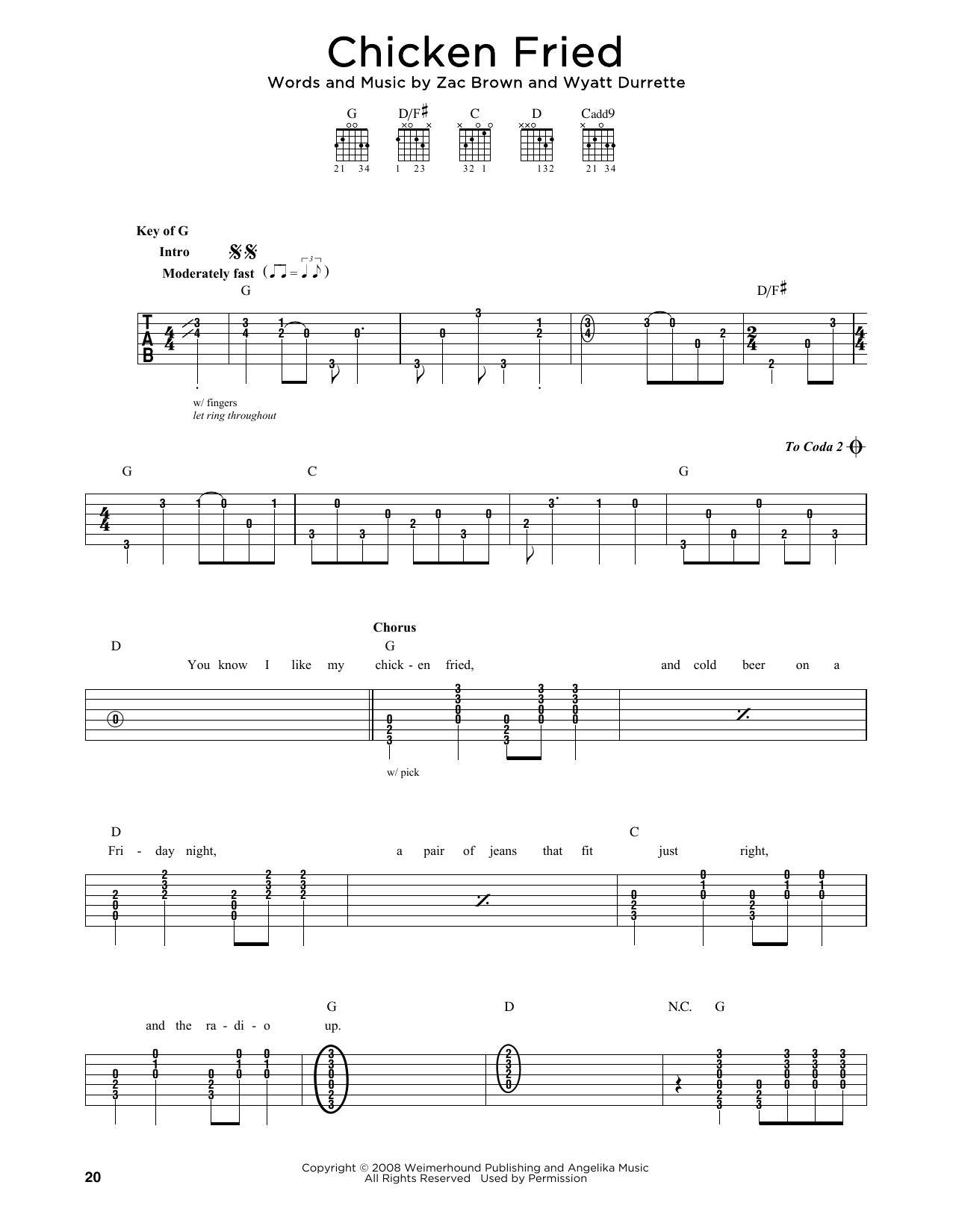 Zac Brown Band Chicken Fried sheet music notes printable PDF score