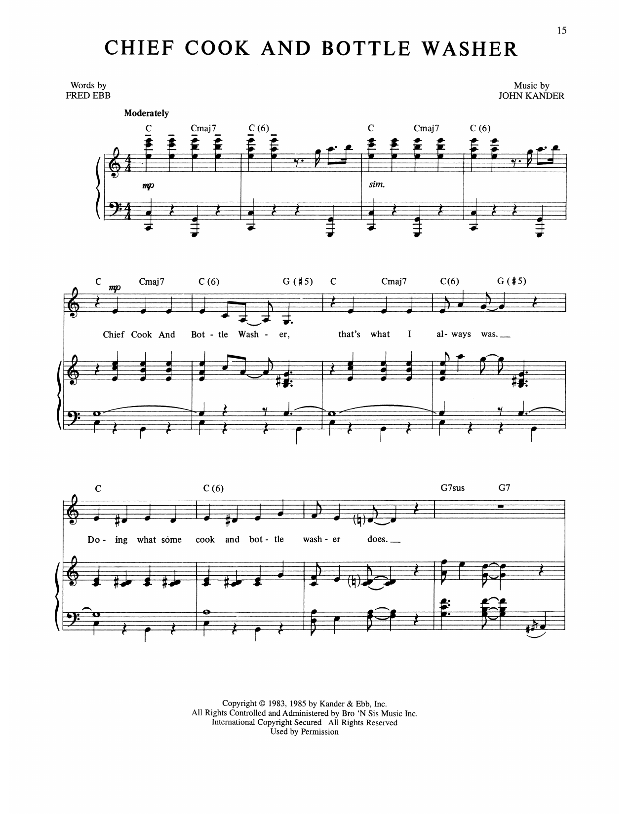 Download Kander & Ebb Chief Cook And Bottle Washer (from The Sheet Music