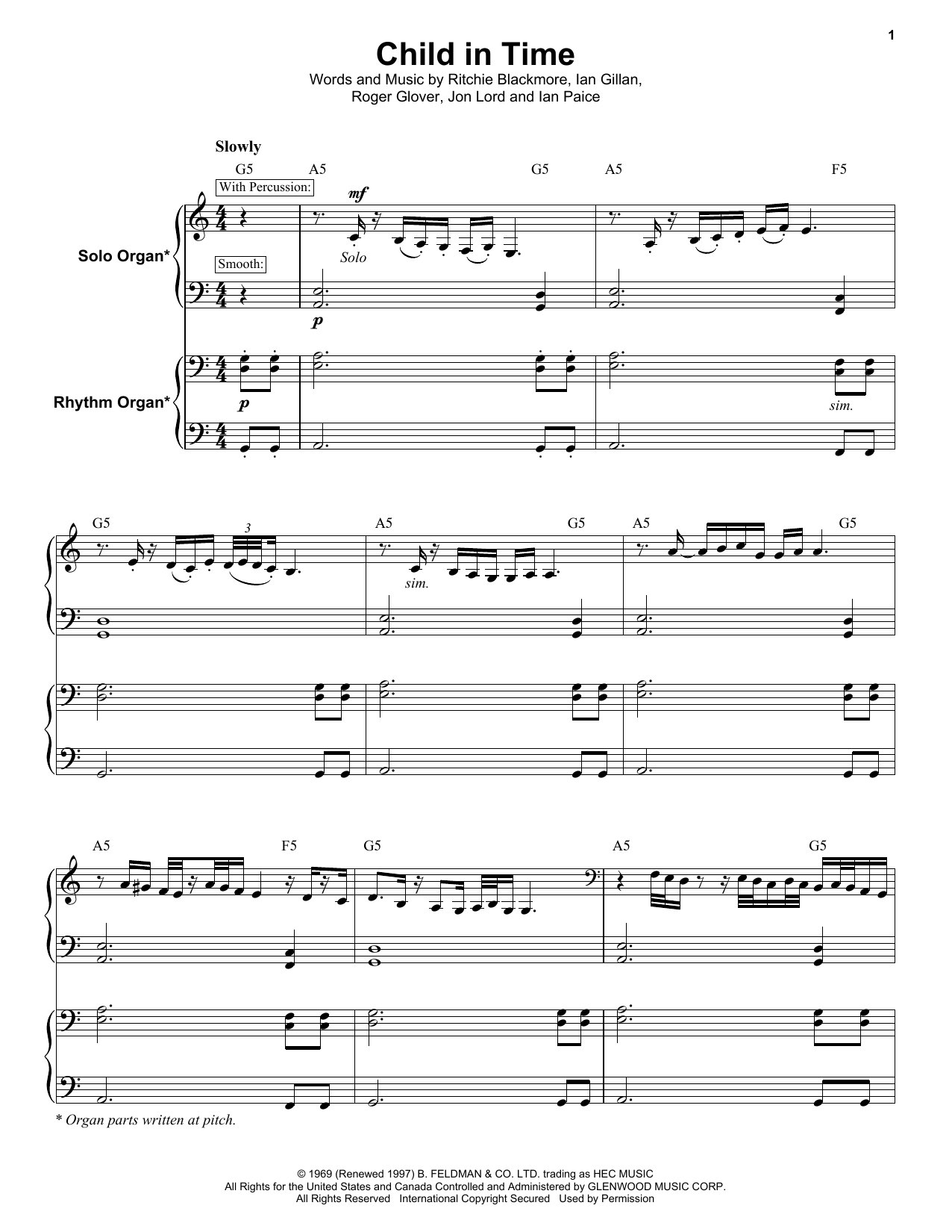 Download Deep Purple Child In Time Sheet Music