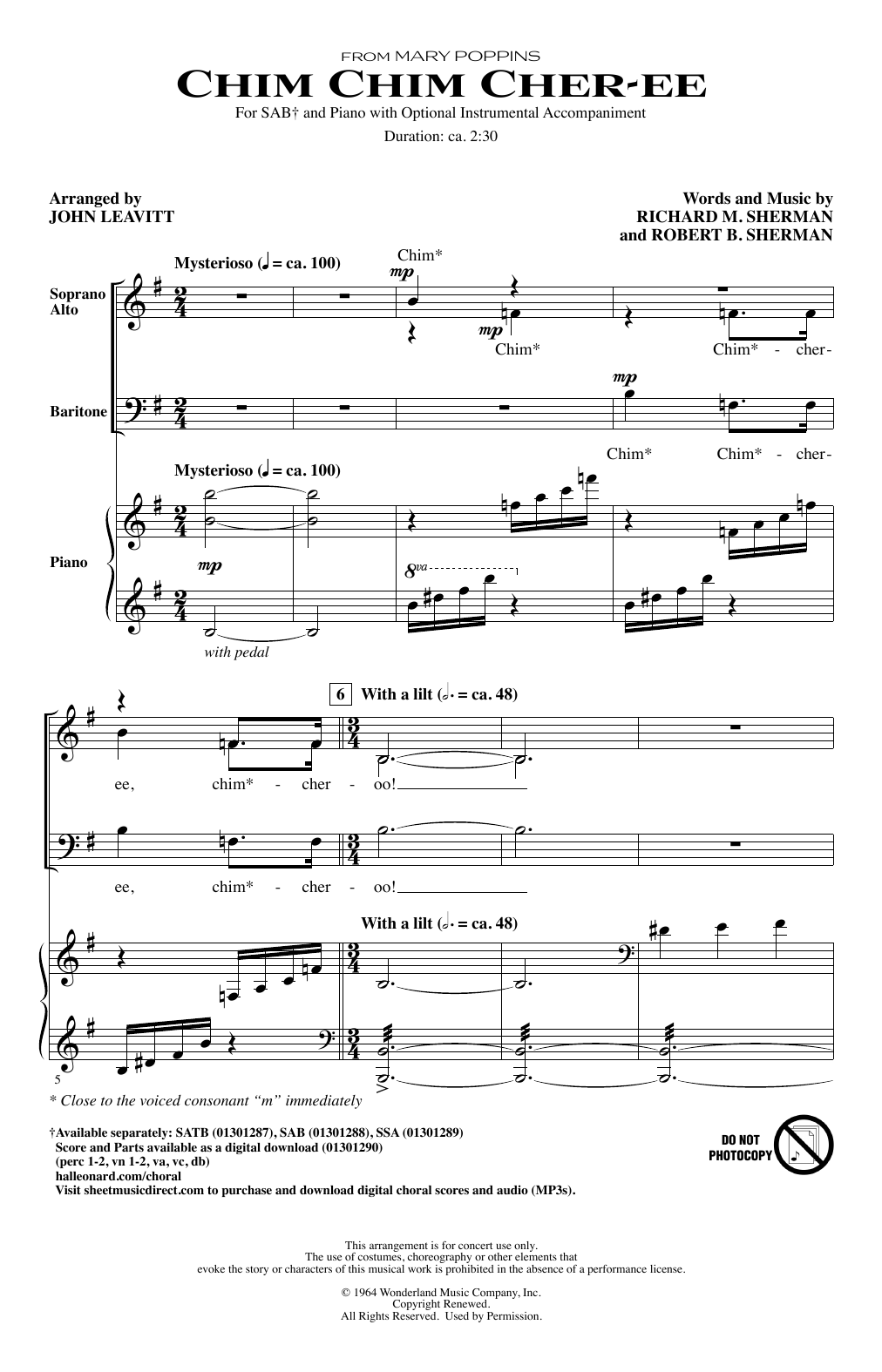 Sherman Brothers Chim Chim Cher-ee (from Mary Poppins) (arr. John Leavitt) sheet music notes printable PDF score