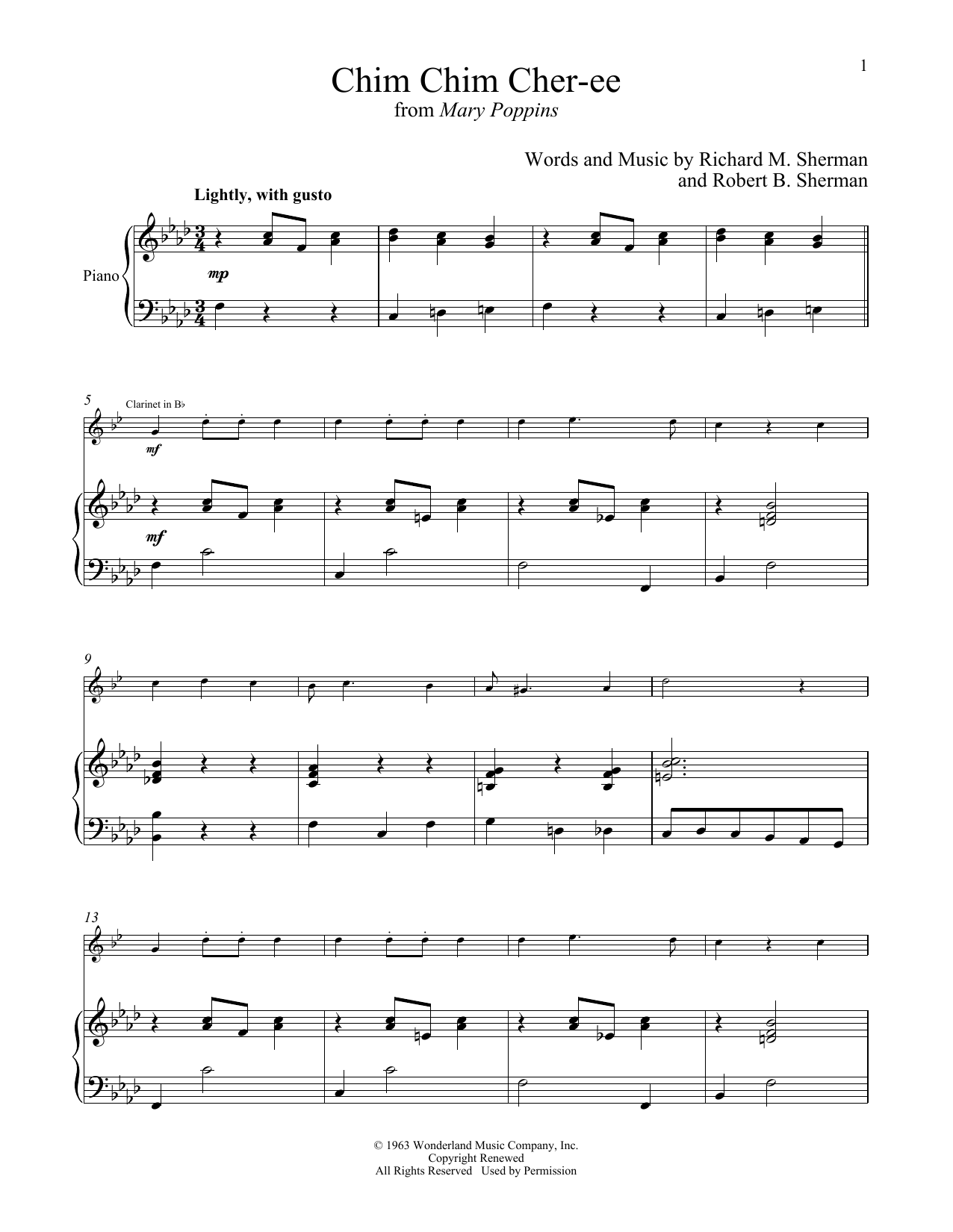 Download Sherman Brothers Chim Chim Cher-ee (from Mary Poppins) Sheet Music