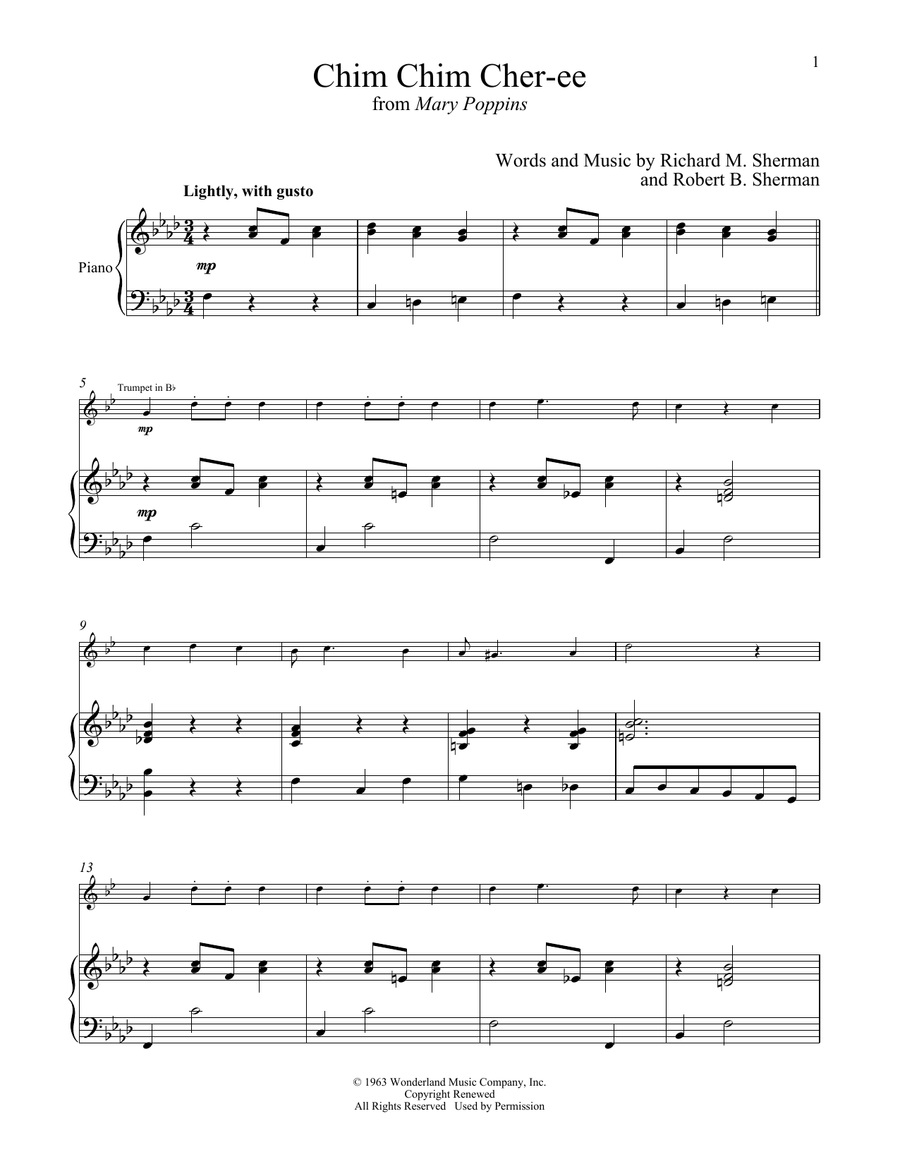 Download Sherman Brothers Chim Chim Cher-ee (from Mary Poppins) Sheet Music