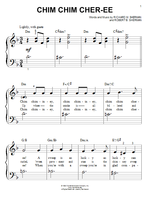 Sherman Brothers Chim Chim Cher-ee sheet music notes printable PDF score