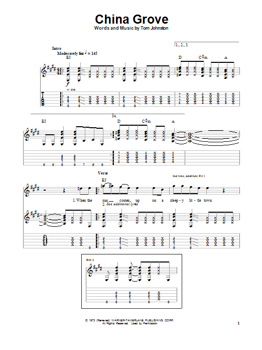 Download The Doobie Brothers China Grove Sheet Music
