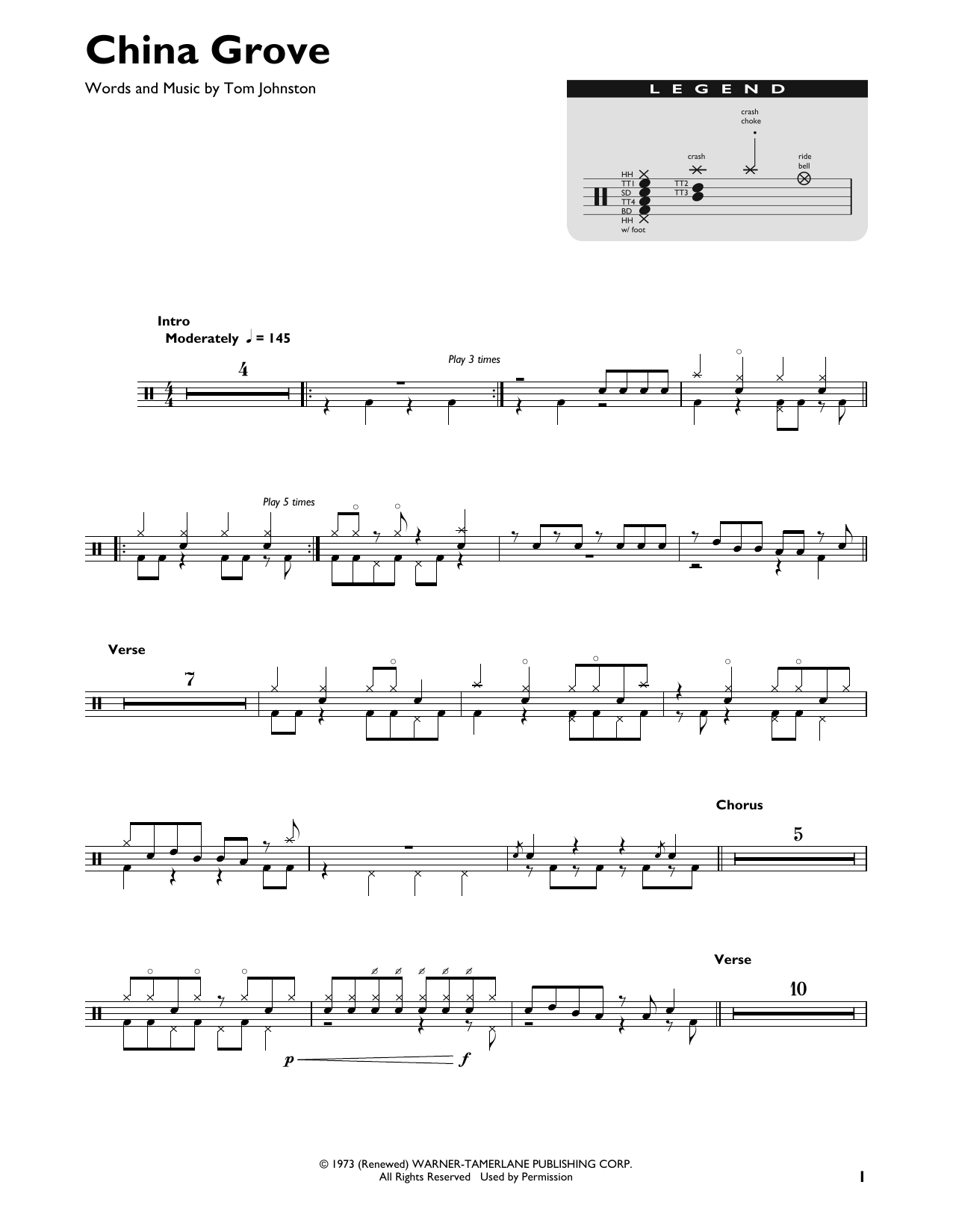 Download The Doobie Brothers China Grove Sheet Music