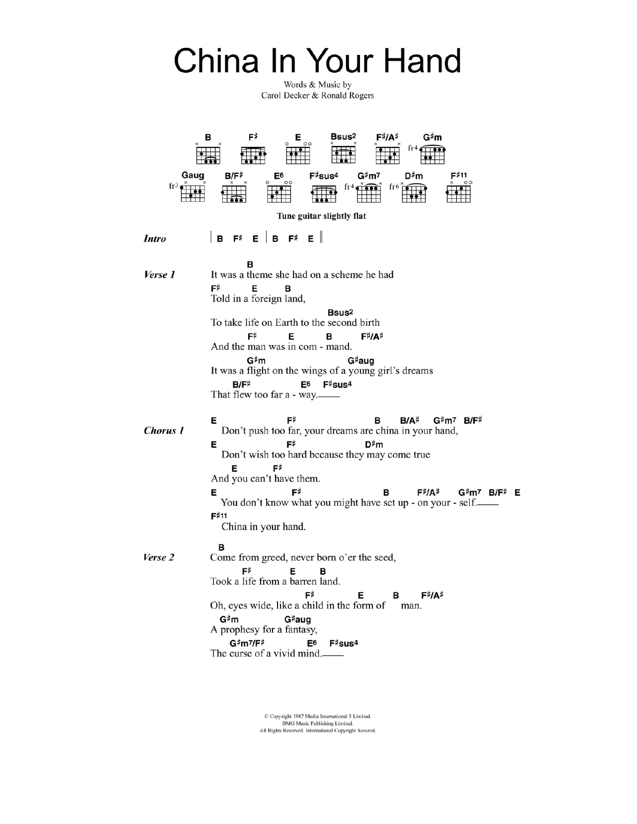 Download T'Pau China In Your Hand Sheet Music