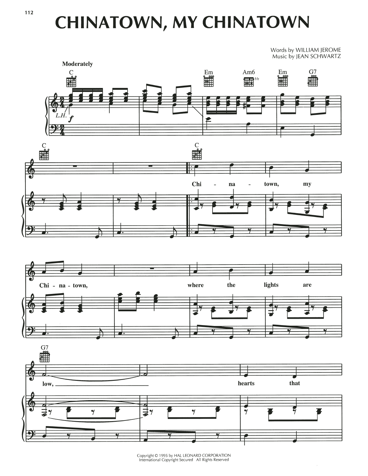 William Jerome Chinatown, My Chinatown sheet music notes printable PDF score