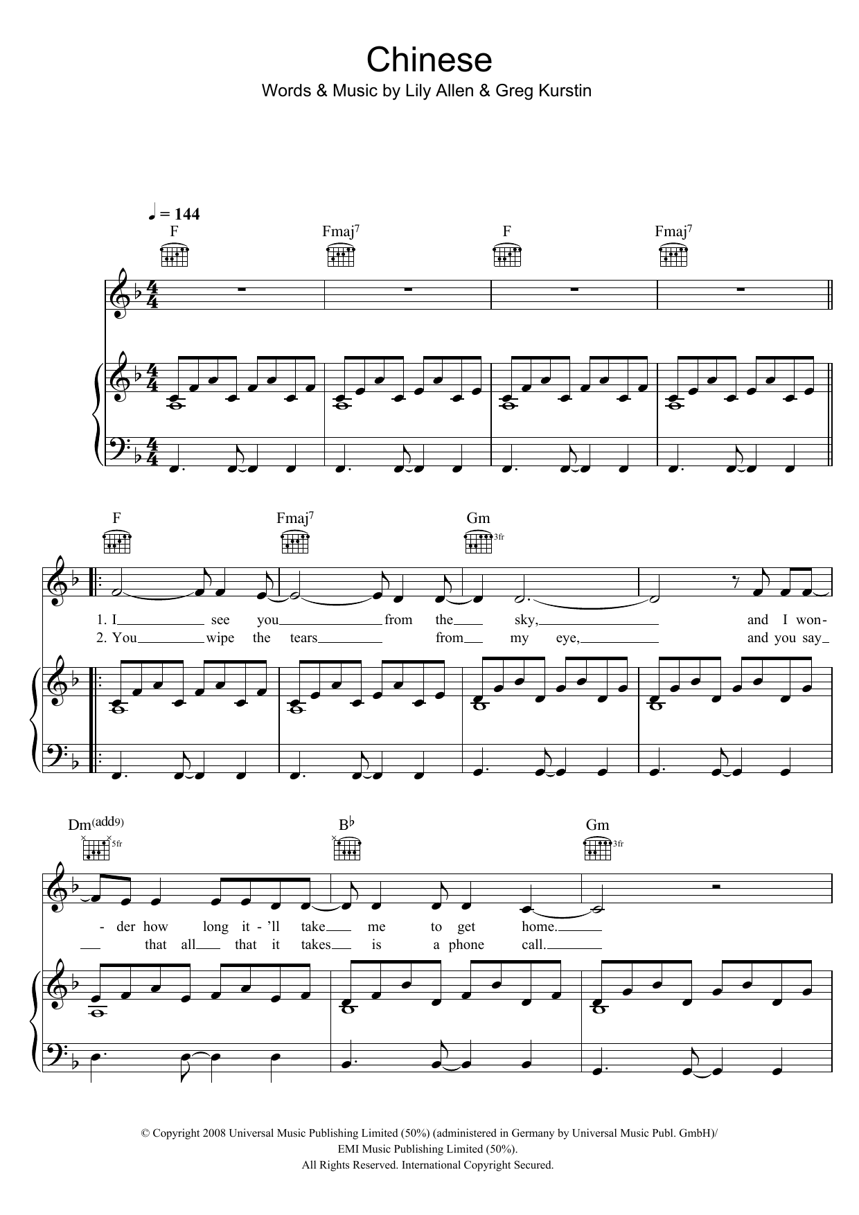 Download Lily Allen Chinese Sheet Music