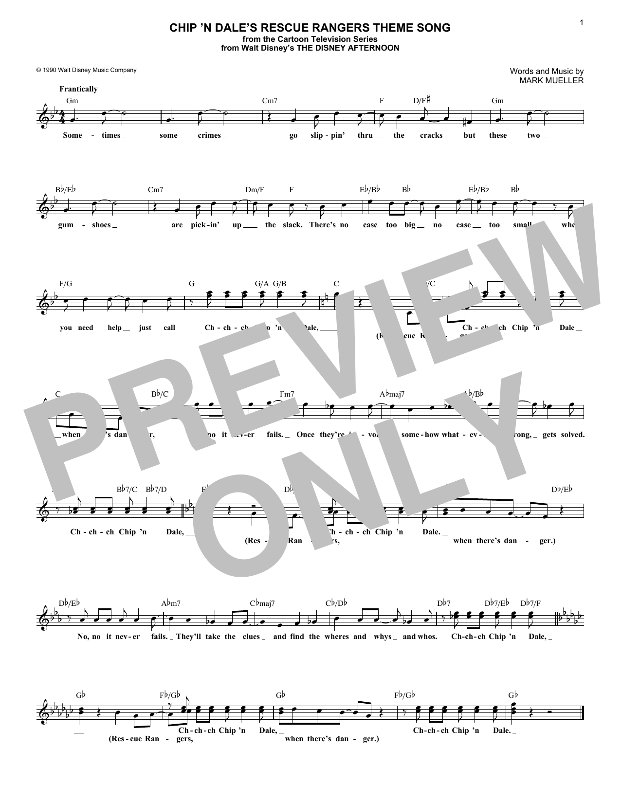Download Mark Mueller Chip 'N Dale's Rescue Rangers Theme Son Sheet Music