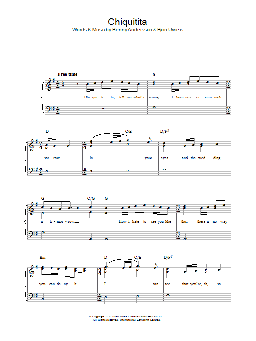 ABBA Chiquitita sheet music notes printable PDF score