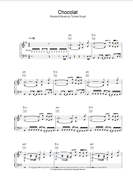 Cornershop Chocolat sheet music notes printable PDF score