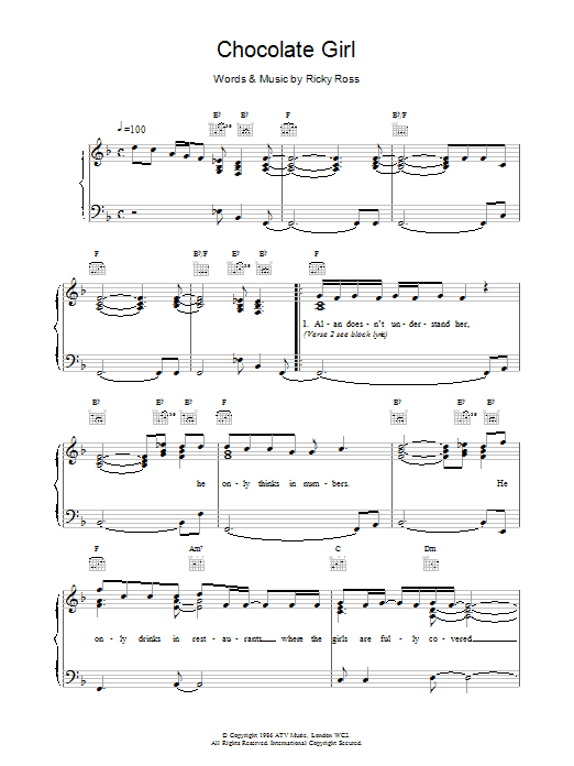 Deacon Blue Chocolate Girl sheet music notes printable PDF score