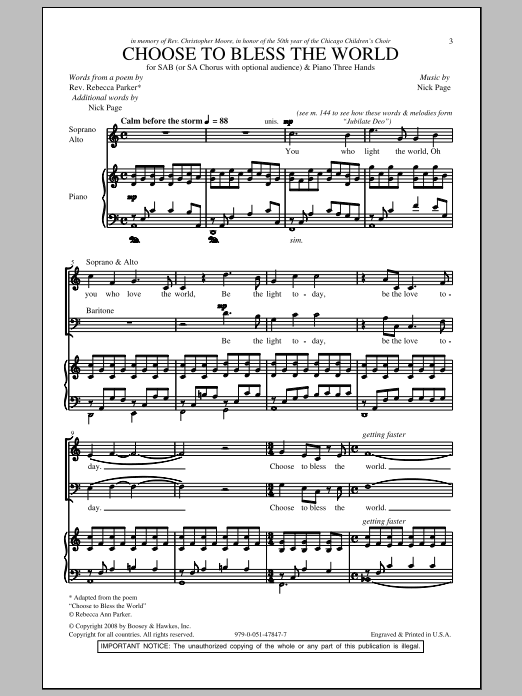 Download Nick Page Choose To Bless The World Sheet Music