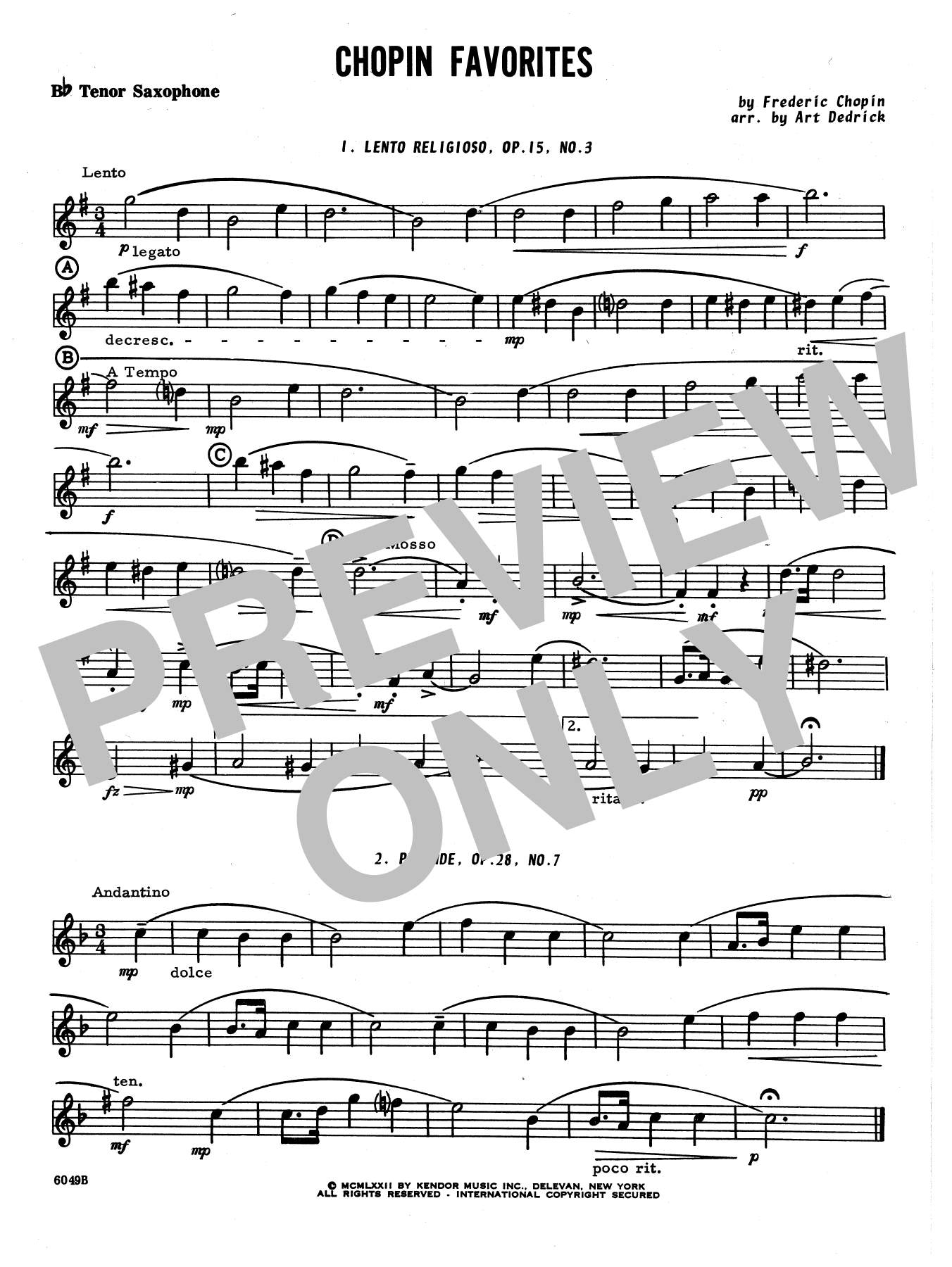 Download Art Dedrick Chopin Favorites - Bb Tenor Saxophone Sheet Music