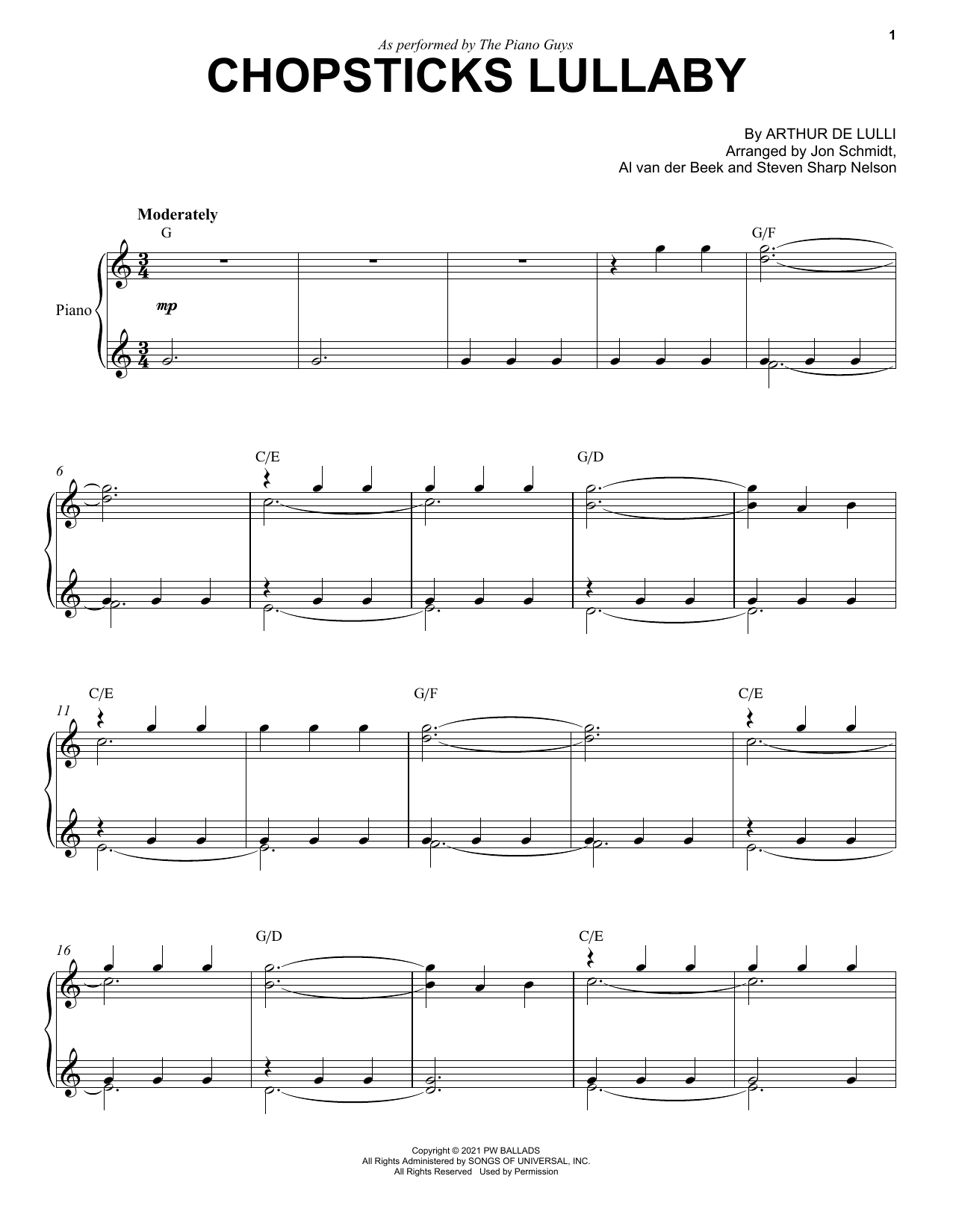 Download The Piano Guys Chopsticks Lullaby Sheet Music