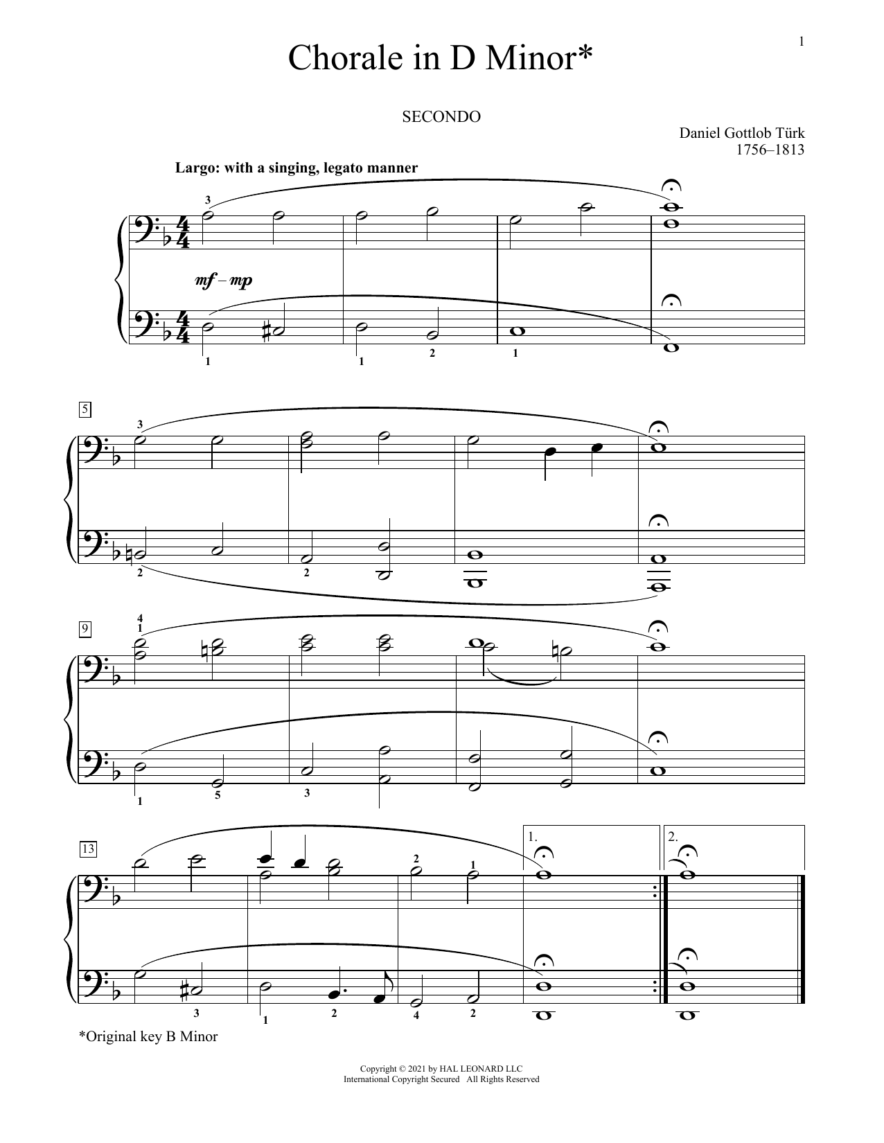 Download Daniel Turk Chorale In D Minor Sheet Music