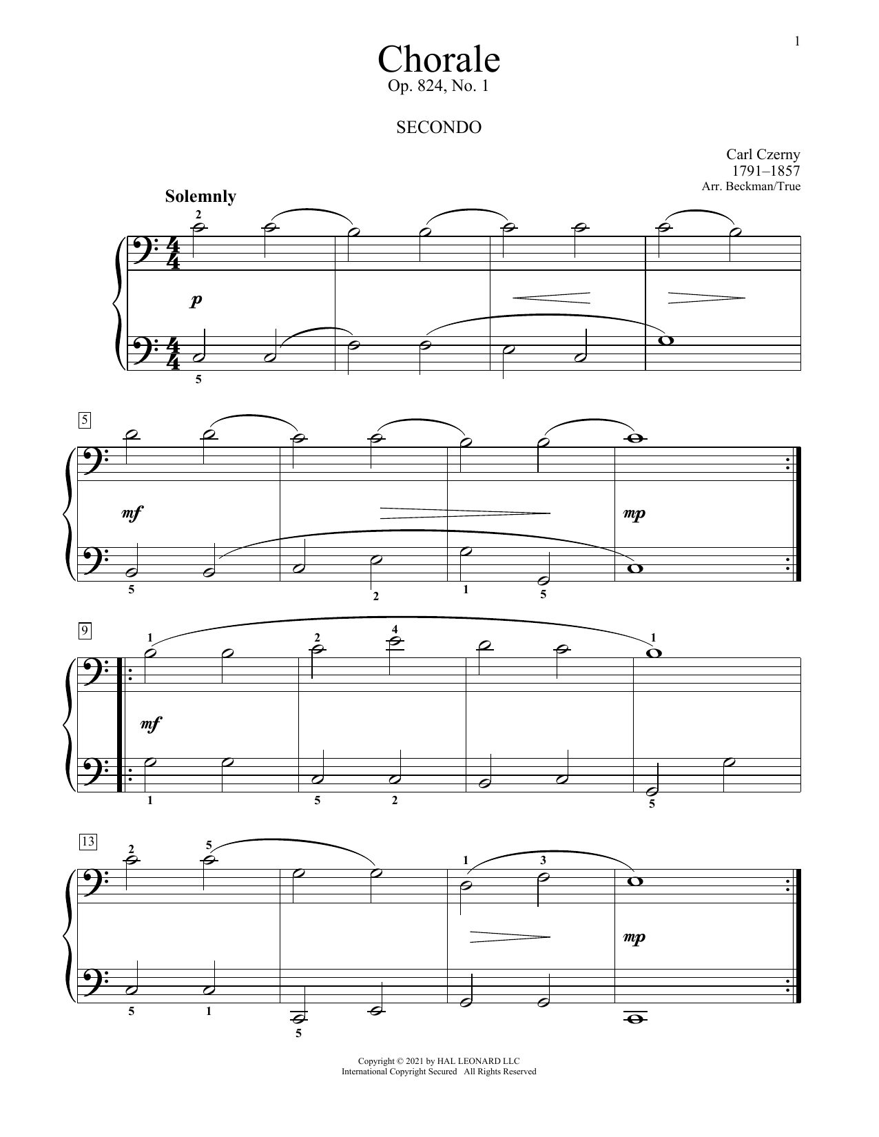 Download Carl Czerny Chorale, Op. 824 No. 1 Sheet Music