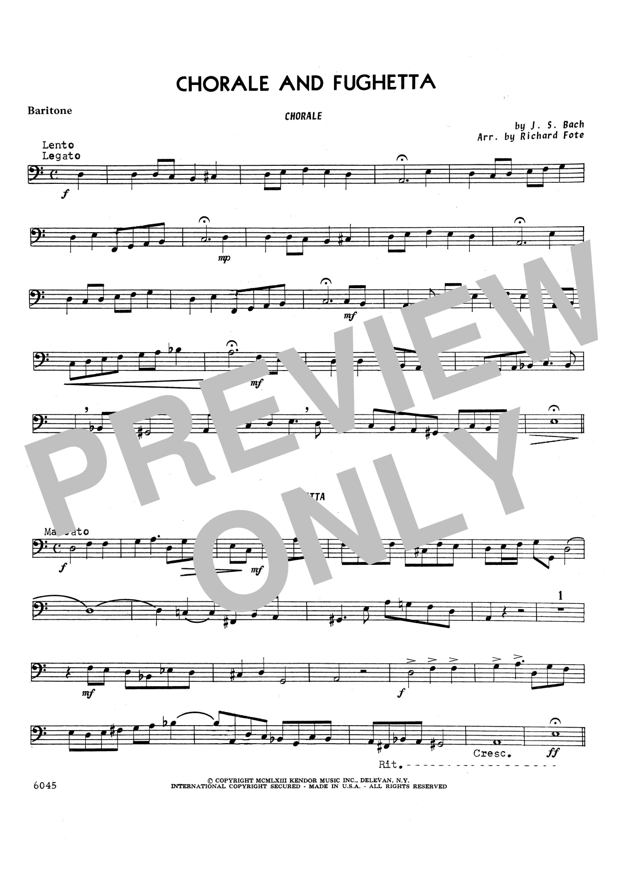 Download Richard Fote Chorale And Fughetta - Baritone B.C. Sheet Music