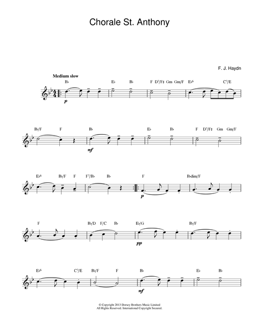 Franz Joseph Haydn Chorale St.Anthony sheet music notes printable PDF score