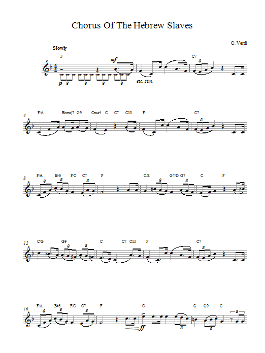 Giuseppe Verdi Chorus Hebrew Slaves sheet music notes printable PDF score