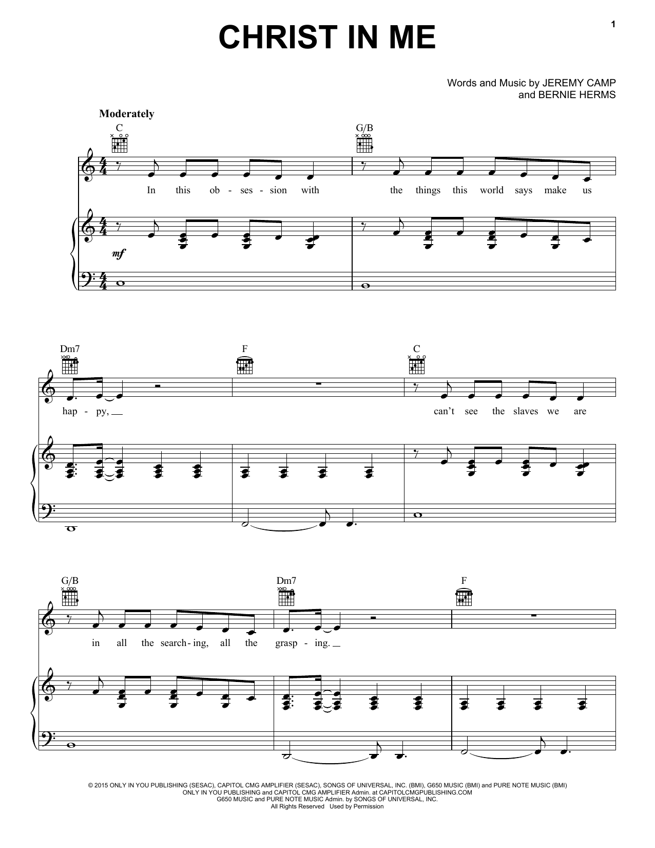 Download Jeremy Camp Christ In Me Sheet Music