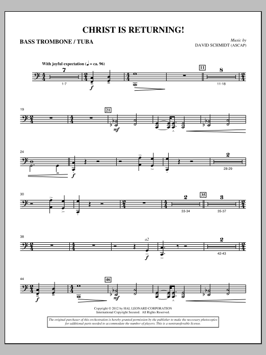 Download David Schmidt Christ Is Returning! - Bass Trombone/Tu Sheet Music