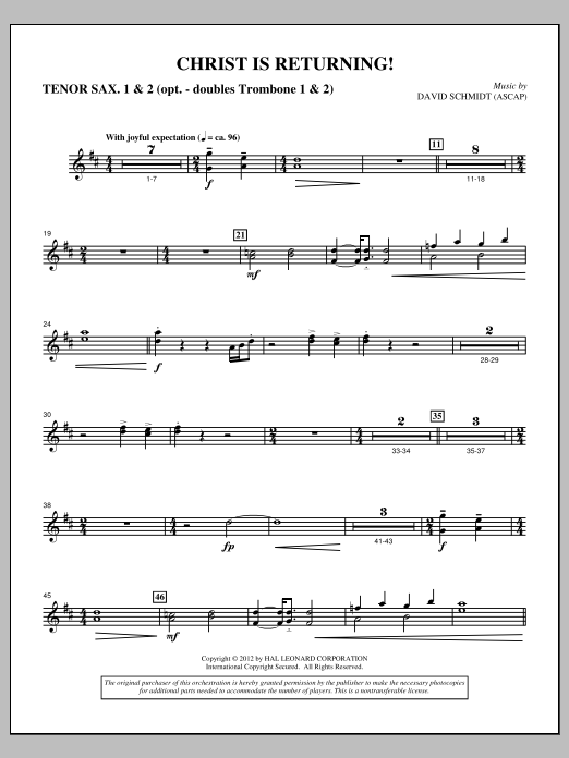 Download David Schmidt Christ Is Returning! - Tenor Saxophone Sheet Music