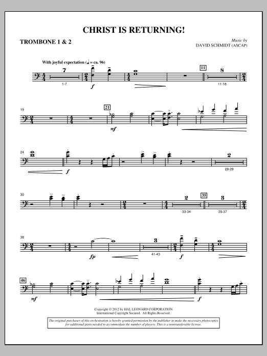 Download David Schmidt Christ Is Returning! - Trombone 1 & 2 Sheet Music