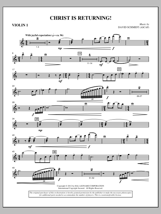 Download David Schmidt Christ Is Returning! - Violin 1 Sheet Music