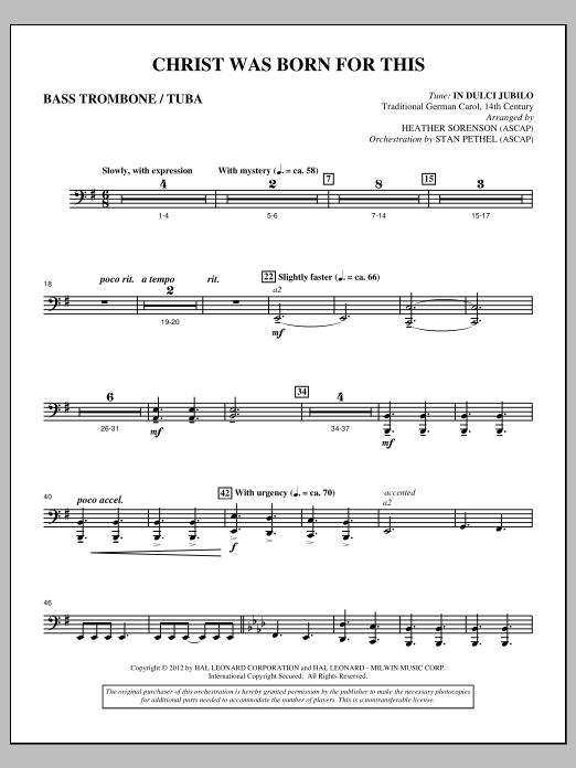 Download Heather Sorenson Christ Was Born For This - Bass Trombon Sheet Music