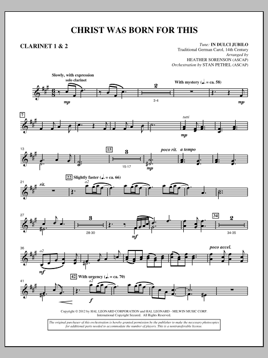 Download Heather Sorenson Christ Was Born For This - Bb Clarinet Sheet Music