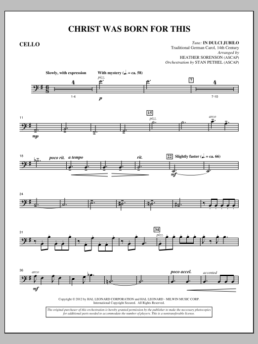 Download Heather Sorenson Christ Was Born For This - Cello Sheet Music