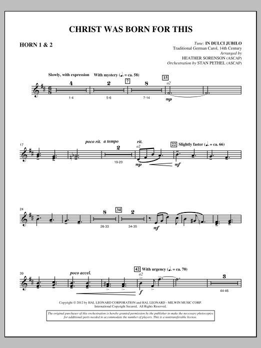 Download Heather Sorenson Christ Was Born For This - F Horn 1,2 Sheet Music