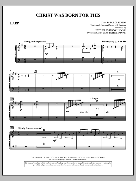 Download Heather Sorenson Christ Was Born For This - Harp Sheet Music