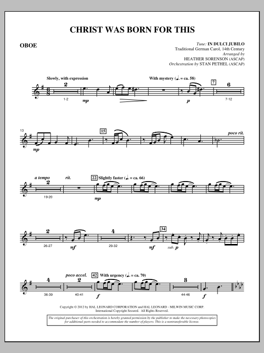 Download Heather Sorenson Christ Was Born For This - Oboe Sheet Music
