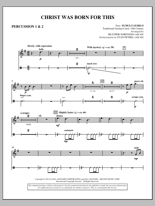 Download Heather Sorenson Christ Was Born For This - Percussion 1 Sheet Music