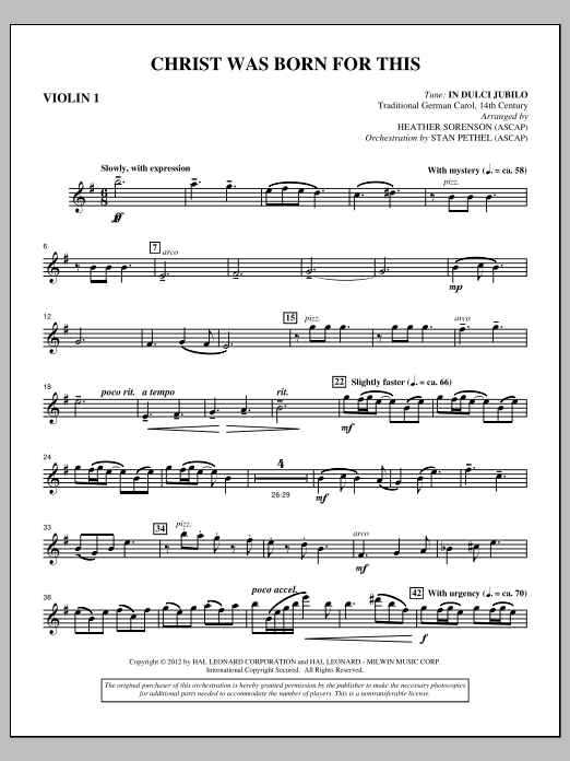 Download Heather Sorenson Christ Was Born For This - Violin 1 Sheet Music