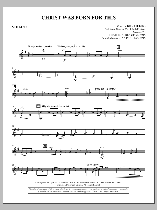 Download Heather Sorenson Christ Was Born For This - Violin 2 Sheet Music