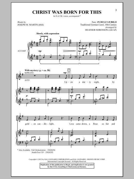 Download Heather Sorenson Christ Was Born For This Sheet Music