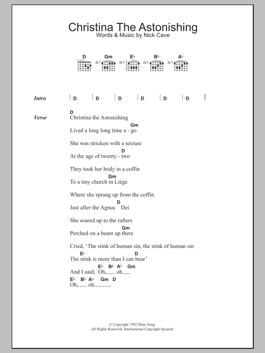 Download Nick Cave Christina The Astonishing Sheet Music